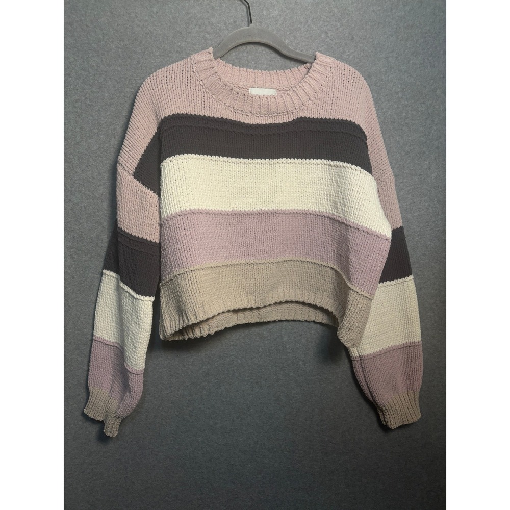 Pink Rose Colorblock‎ Chenille Sweater Pastel Cropped Cozy Soft Cottagecore L